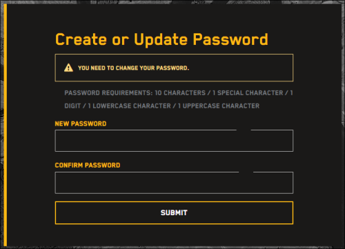 Fields to enter and confirm the new password.