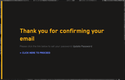 Landing page advising the user to update their password.